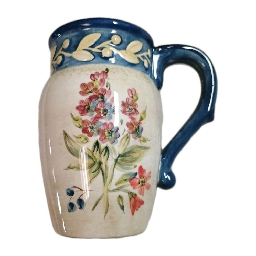 Certified International Flora Mug/Stein Pamela Gladding Floral Blue Trim 16oz - Picture 3 of 9